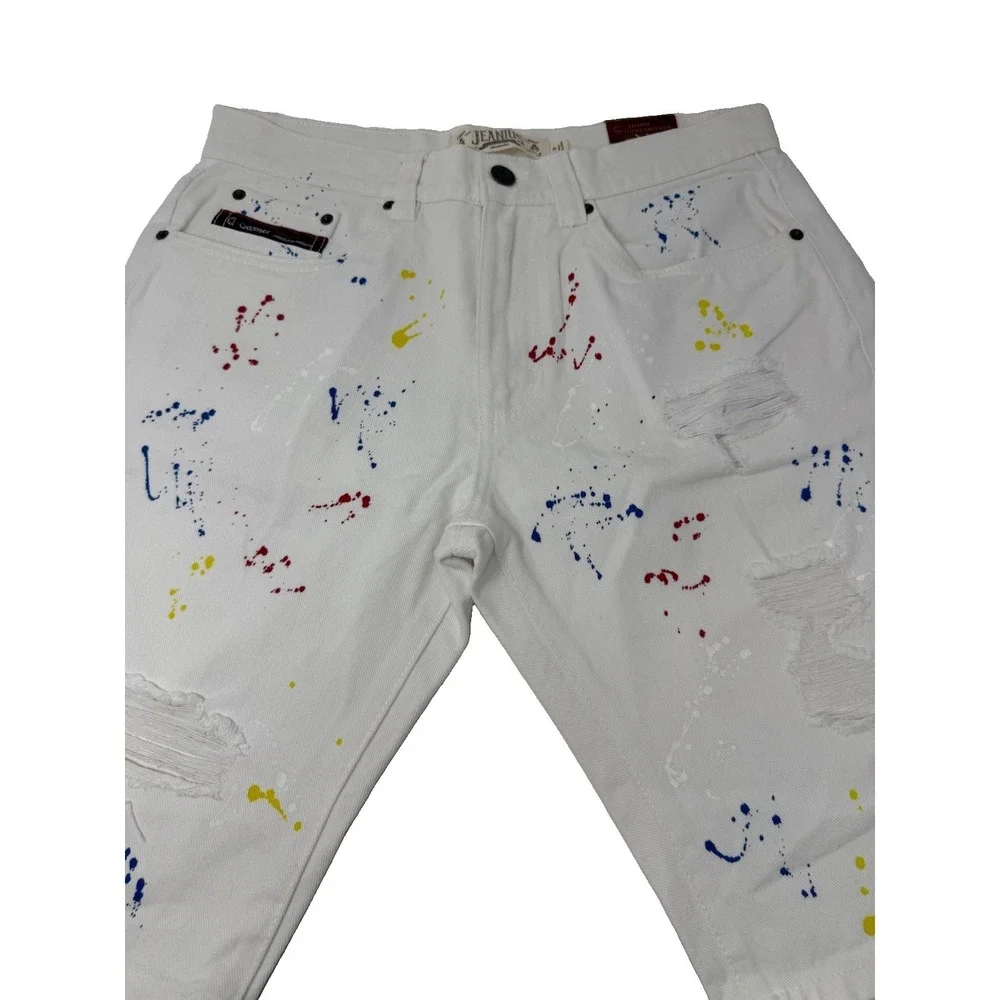 NWT Size 30 Men's Jeanius Akademiks Shorts White Denim Paint Splattered